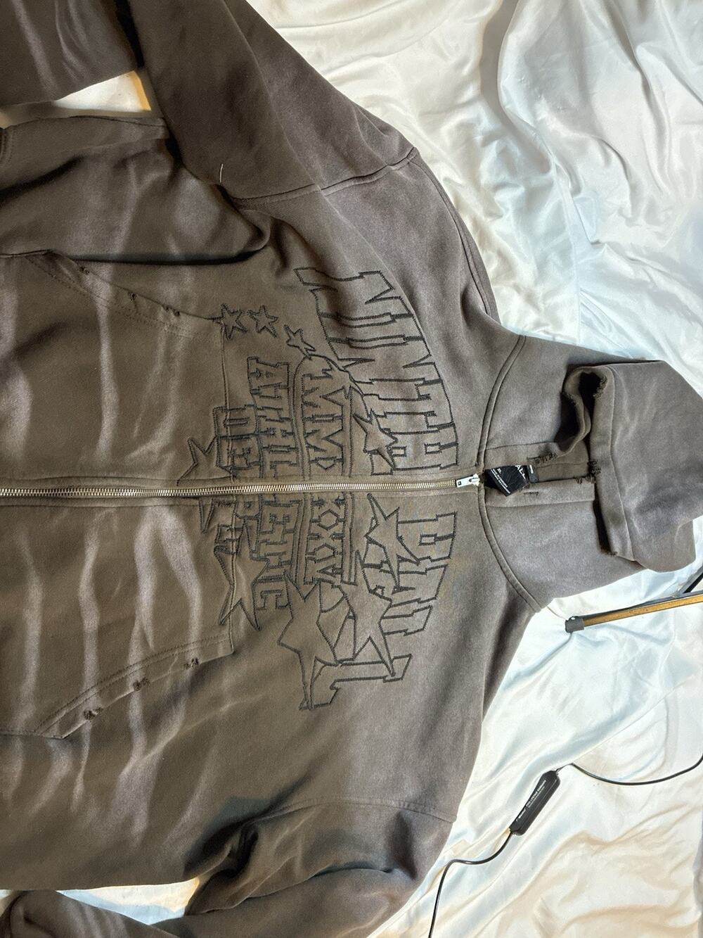 Ninth Hall Full Zip Distressed Grey Jacket Size XL